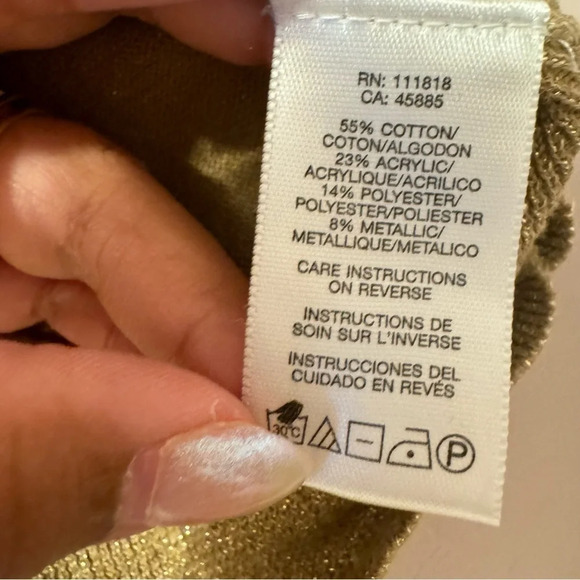 Michael Kors Gold Glitter Cowl Neck 3/4 Sleeve Sparkle Top Size S - Picture 6 of 7